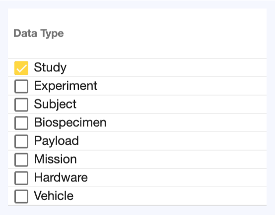 OSDR data type search filter